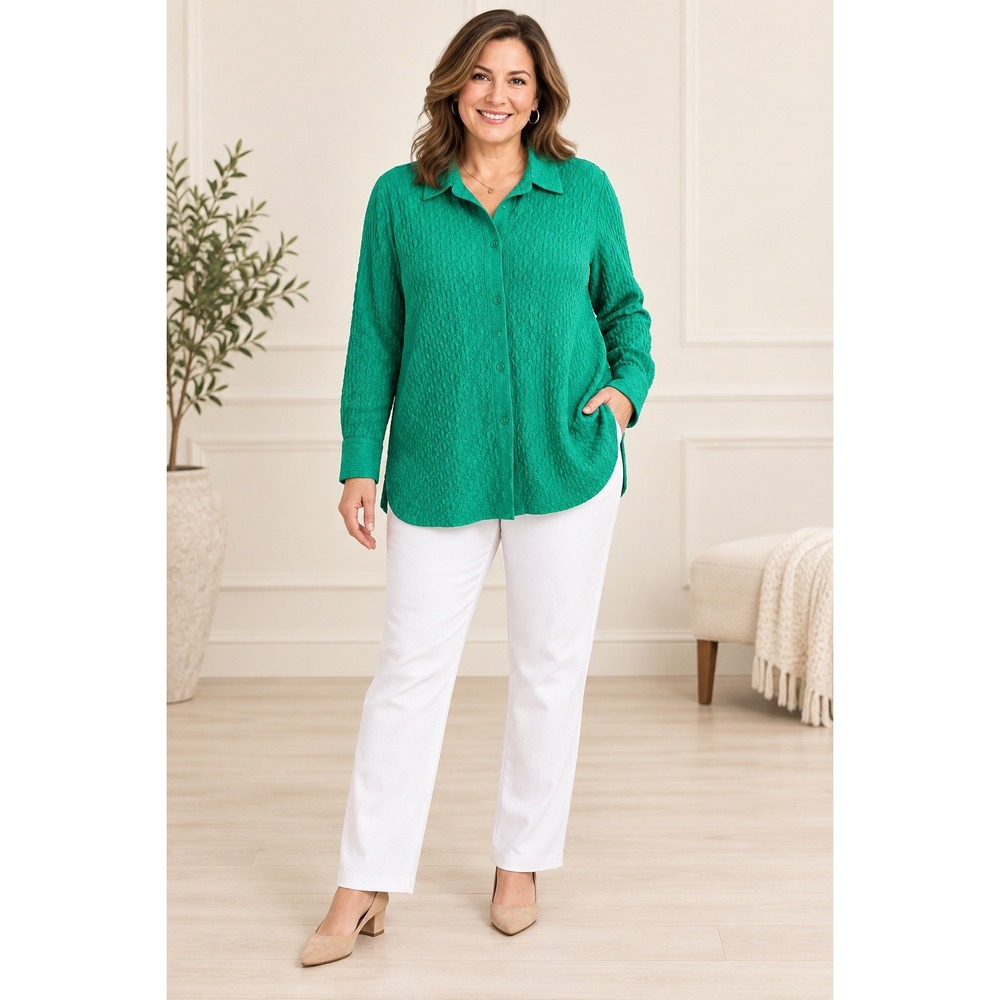 Isaac Mizrahi Live green Classic Relaxed Versatile Buttonup Shirt Womens Size 1X